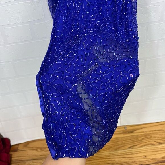 Scala Womens Silk Beaded Dress size Medium Blue Long Dress - Picture 13 of 16